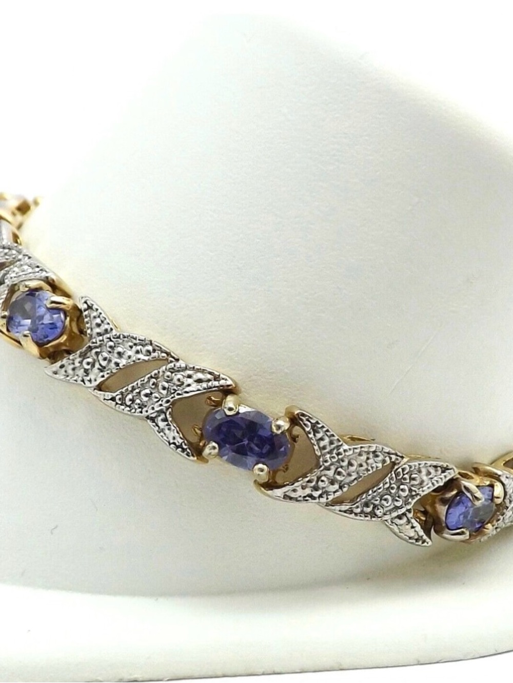 FAS Gold Vermeil Sterling Silver Tanzanite XO Kisses Hugs Tennis Bracelet 7in
